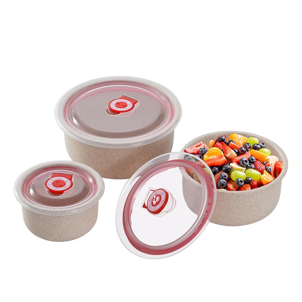 3pcs 300/500/900ml Wheat Straw Food Storage Containers with Lid Microwave Safe Cereal thickening Bowl With silicone seal