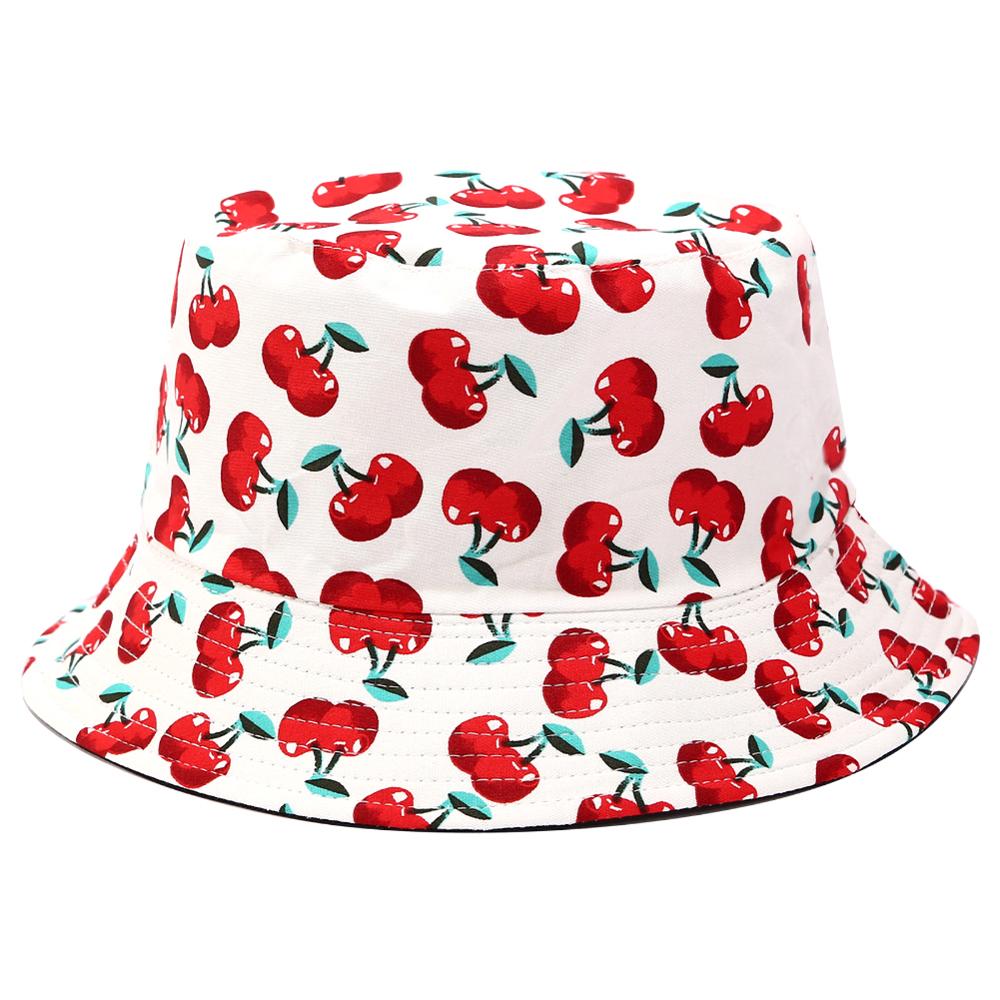 Summer Foldable Bucket Hat Cute Fruit pattern Hip Hop Wide Brim Beach UV Protection Round Top Sunscreen Fisherman Cap: Beige