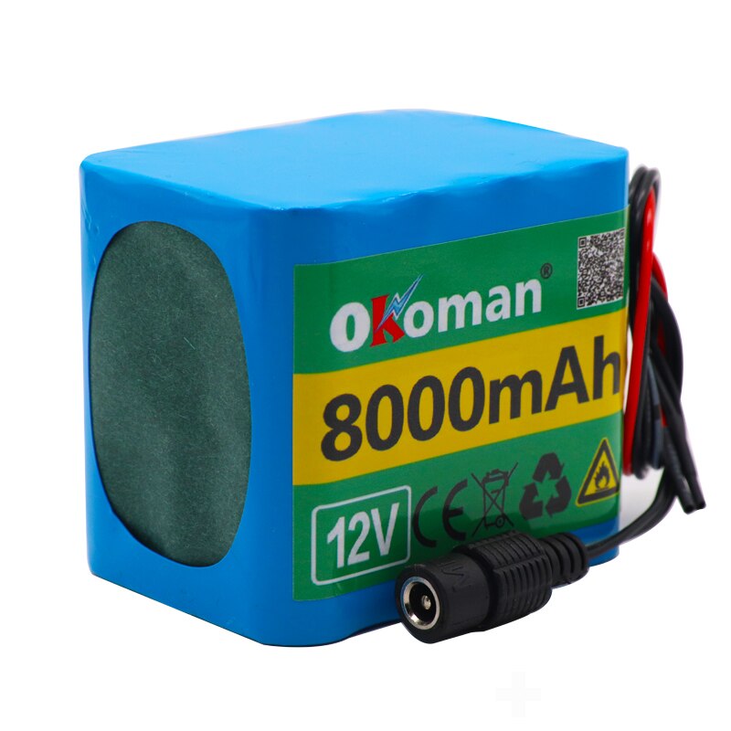 Okoman High Power battery pack 8Ah 18650 Rechargeable Lithium Ion battery pack capacity DC 12.6V 8000mAh CCTV Cam Monitor