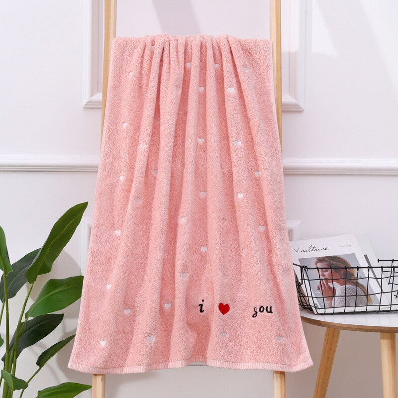 Serviette de bain visage brodé en coton épais pour amoureux/Couples serviettes de bain absorbantes de pour adultes serviette 500gsm: Pink / 1pc 70x140 2pc 35x75