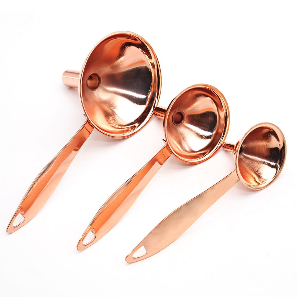 Embudos de Metal para botellas de llenado, conjunto de embudo de cocina de acero inoxidable para transferencia de aceites líquidos, especias, ingredientes secos: Gold