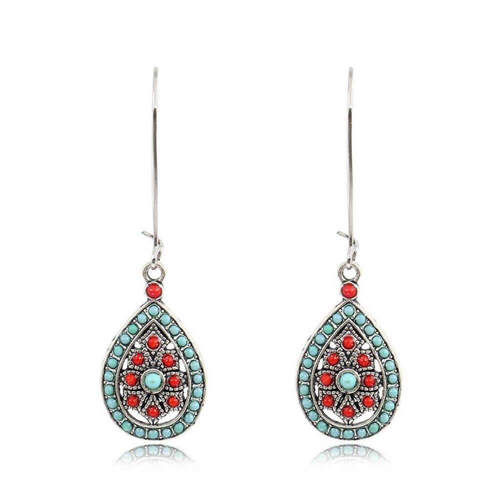 Jahrgang Boho Indien Ethnische Wasser Tropf Perlen Baumeln Ohrringe Für Frauen Weibliche Hochzeit Partei Schmuck Zubehör: rot