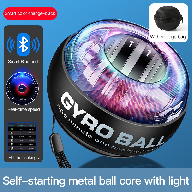 LED Wrist Power Hand Ball Self-starting Powerball with Counter Arm Hand Muscle Force Trainer Exercise Equipment Exercising: Silver