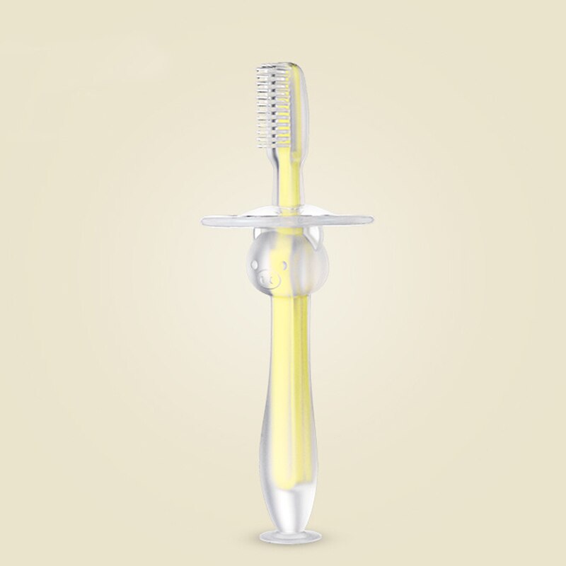 1 pièces bébé formation brosse à dents ventouse Silicone souple debout tasse brosse à dents pour les enfants de moins d'un an brosses à dents brosse de sécurité: Jaune