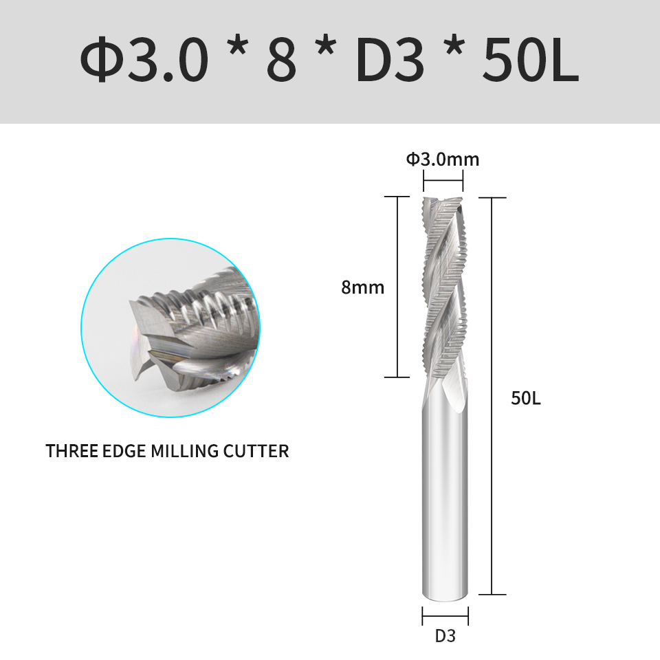 Vack HRC55 Voorbewerken End Mill Carbide 3 Fluiten Voor Staal Ijzer Aluminium Acryl Hout Frees 6 10 12Mm cnc Frezen: > 32mm