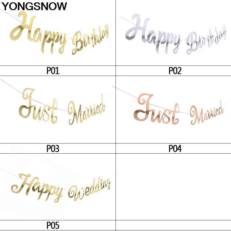 Goud Zilver Gelukkige Verjaardag Gewoon Getrouwd Happy Wedding Banner Garland Voor Wedding Party Verjaardag Opknoping Gors Decoratie Favor