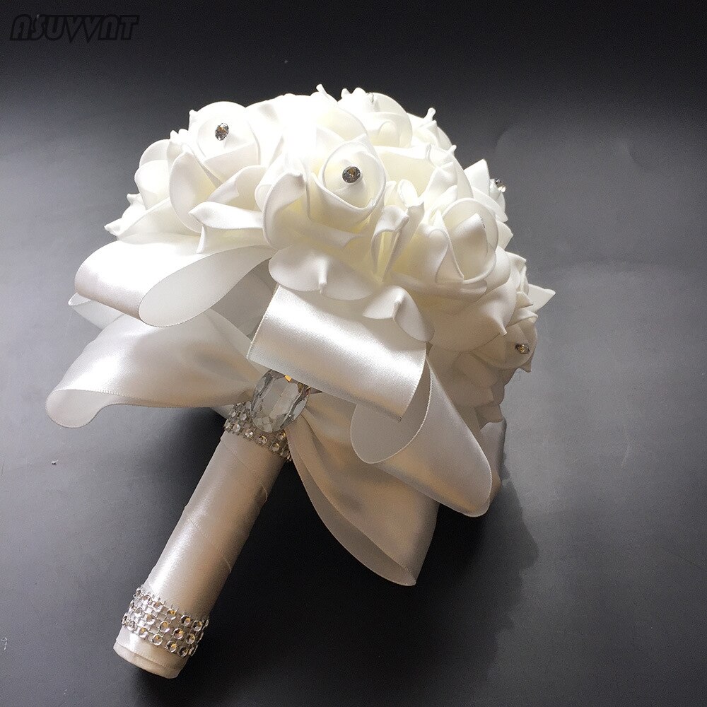 Edle Braut Strauß Braidmaid Hochzeit Schaum Blumen Rose Strauß Band Kristall Hochzeit Strauß Mädchen Braut Hochzeit Zubehör: Elfenbein