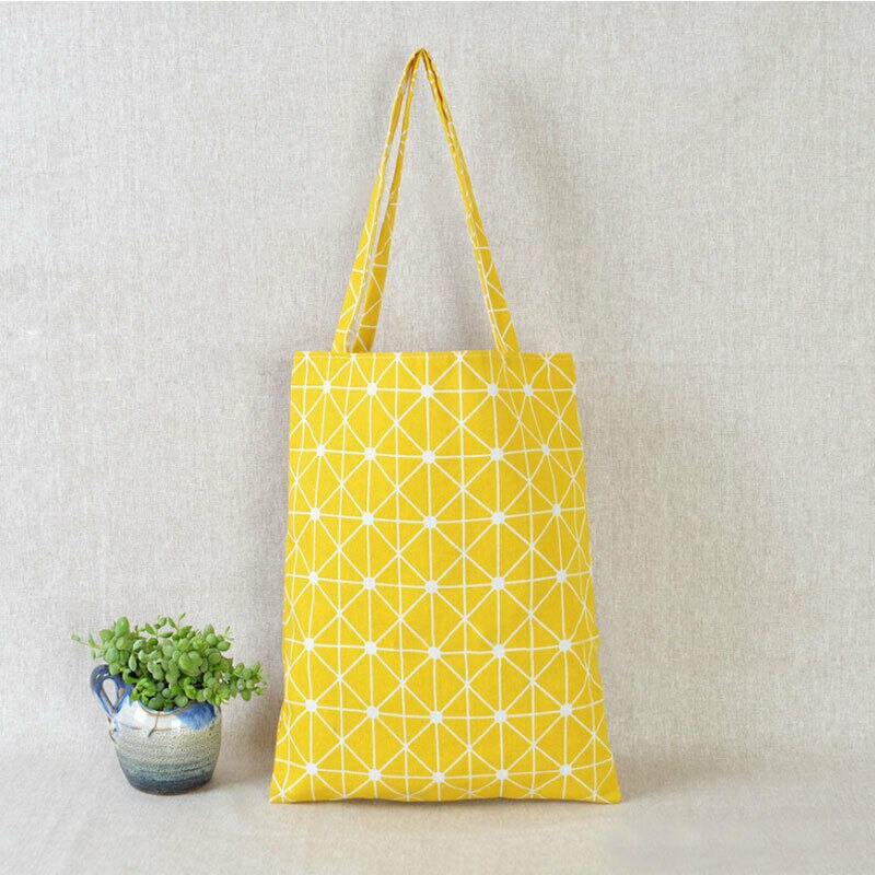 Women Casual Plaid Linen Cotton Canvas Shopping Shoulder Bags Tote Bags Tote: Yellow