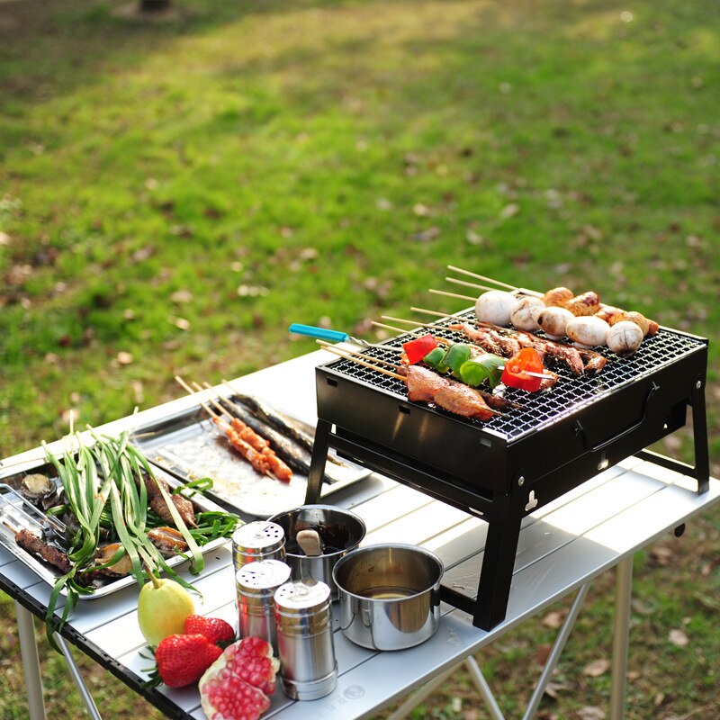 Kbxstart utomhus picknick hopfällbar bärbar kolgrill hemgrill i rostfritt stål trä kolgrill