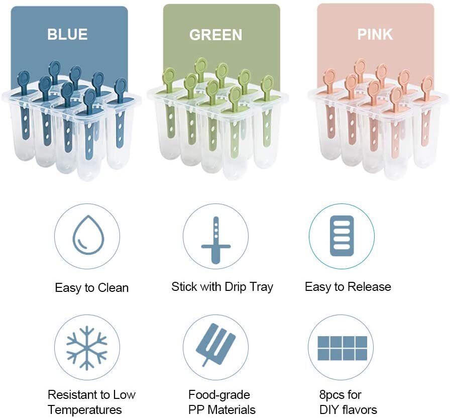 8Pcs Ice Cream Mold Popsicle Molds DIY Homemade Ice Cream Popsicle Plastic Ice Maker Mould For Home Kitchen DIY Food