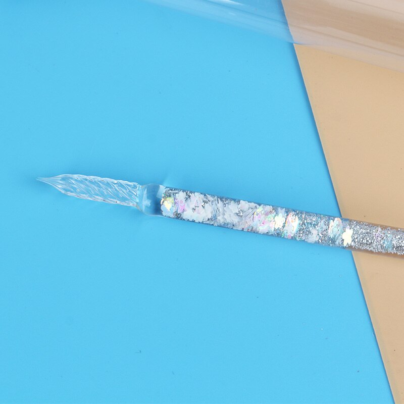 7/13pcs Glass Dip Pen And Blue Ink Sets Box Sequin Series Signature Pencil Handicraft Dip Pens Glass Pencils