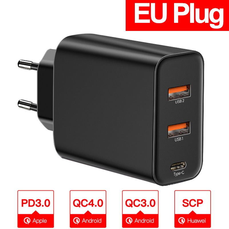 Baseus 60W Quick Charge 4.0 3.0 Multi Usb Charger Voor Iphone Samsung Ipad Pro Macbook Scp QC4.0 QC3.0 Qc type C Pd Fast Charger: Black EU Plug