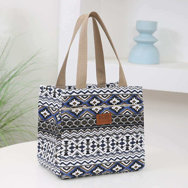 striped pattern lunch bag with foil insulation and handles for work and commuting: Blue