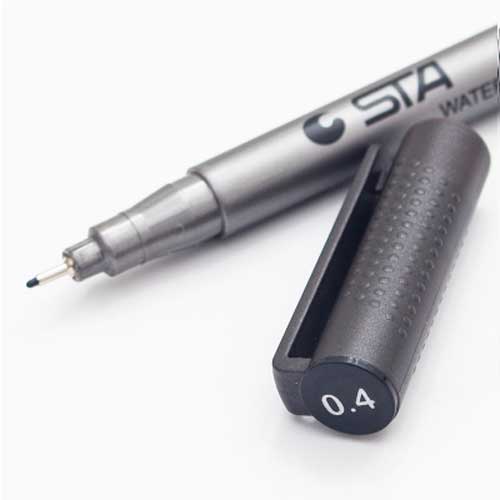 STA-rotuladores de dibujo a prueba de decoloración, pluma negra de micrón, perfilador de delineador, a prueba de agua, suministros de arte, Manga, cepillo de escritura de cómic: 0.4mm-Waterproof