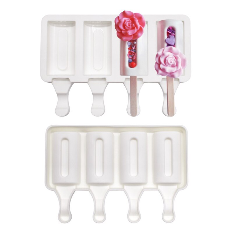 4 Cavity Popsicle Mold Silicone Ice Cream Mold With Sticks DIY Homemade Baking Desserts For Children Party Freezer Fruit Juice