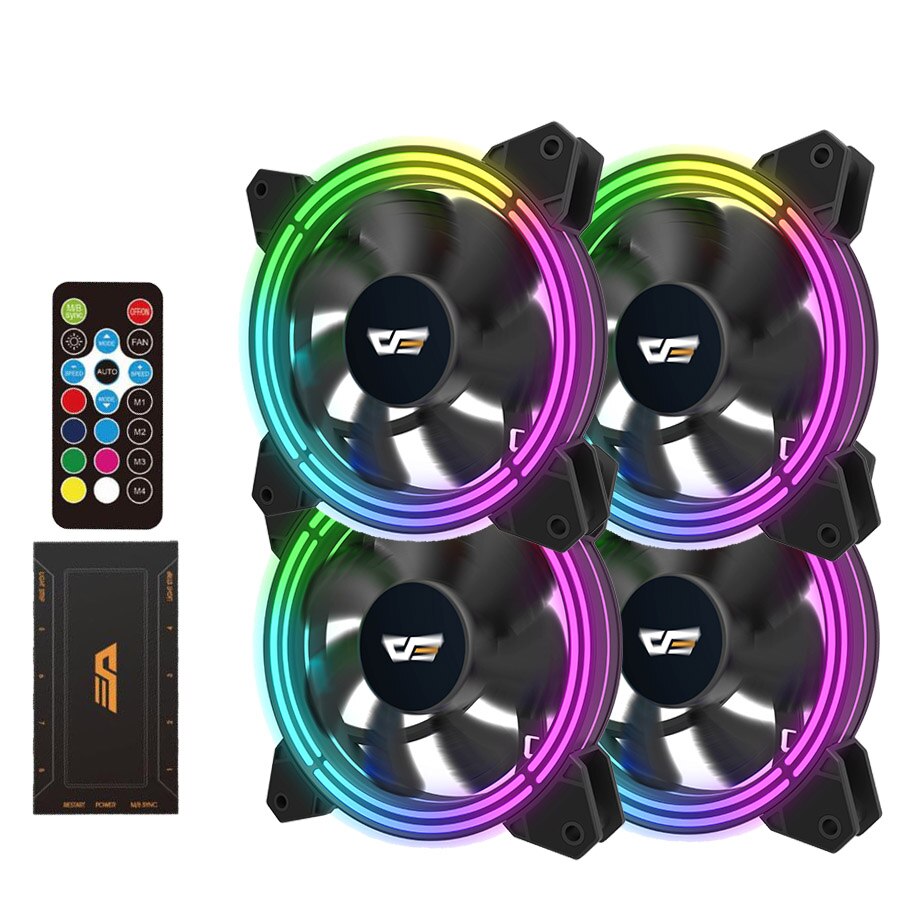 Aigo Computer Case Cooling Rgb Fan 120 Mm Stille Ir Remote Kleurrijke Fan CF11 Asus Aura Sync Cooler Cooling Passen led Pc Case Fan: 4 fans and IR Remote