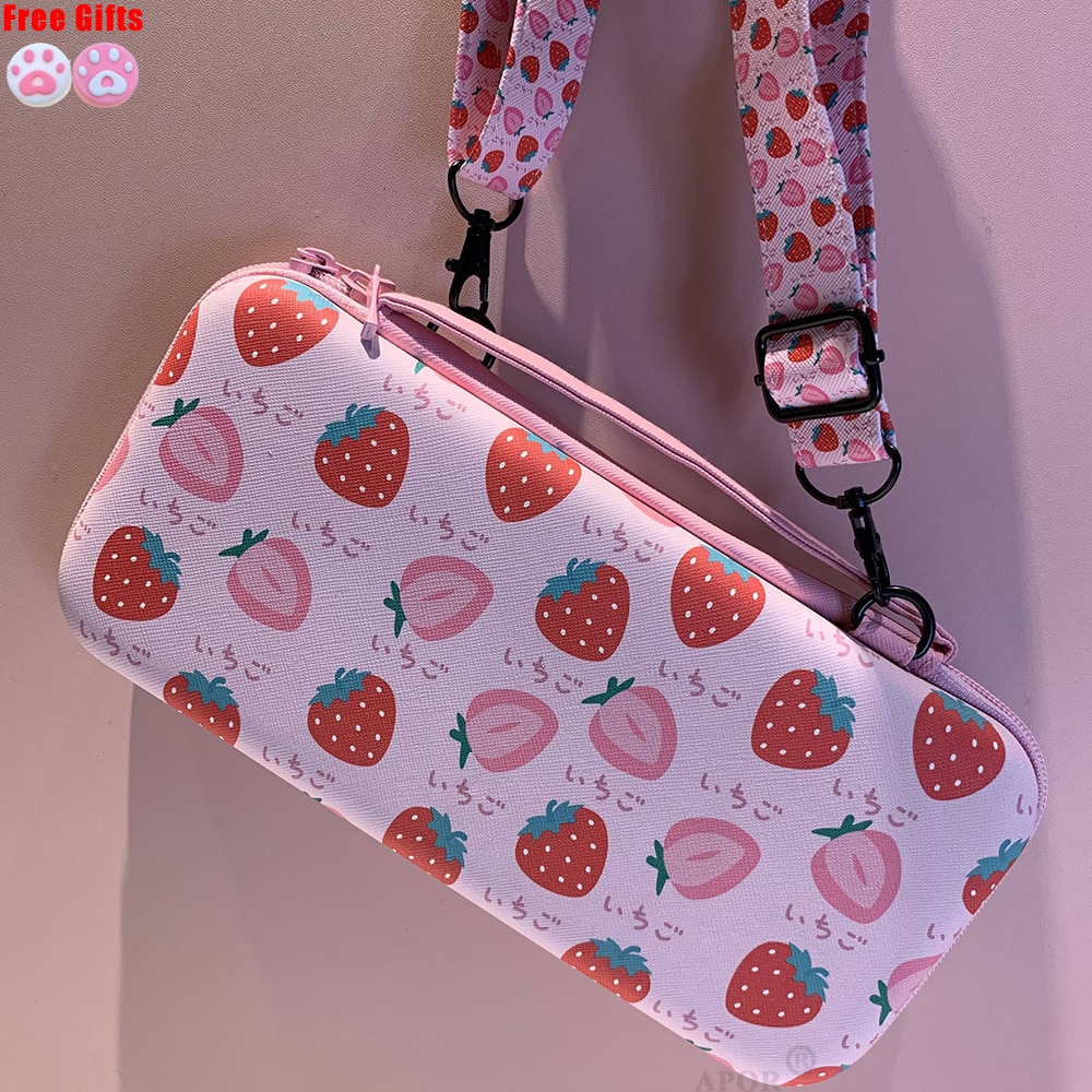 Portable Shoulder Strap Lanyard Travel Storage Bag For Nintendo Switch Game Console Box Shell Cover Cute Fruits Protective Case