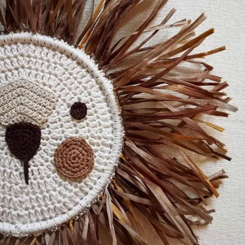 Decoraciones colgantes de León de dibujos animados, hilo de algodón tejido, adorno de pared con cabeza de Animal