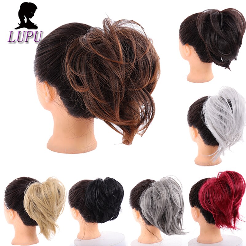 LUPU Messy Chignon Synthetic Hair Scrunchies Ponytail Hair Bun Hairpiece Dount Elastic Band For Women High Temperature Fiber