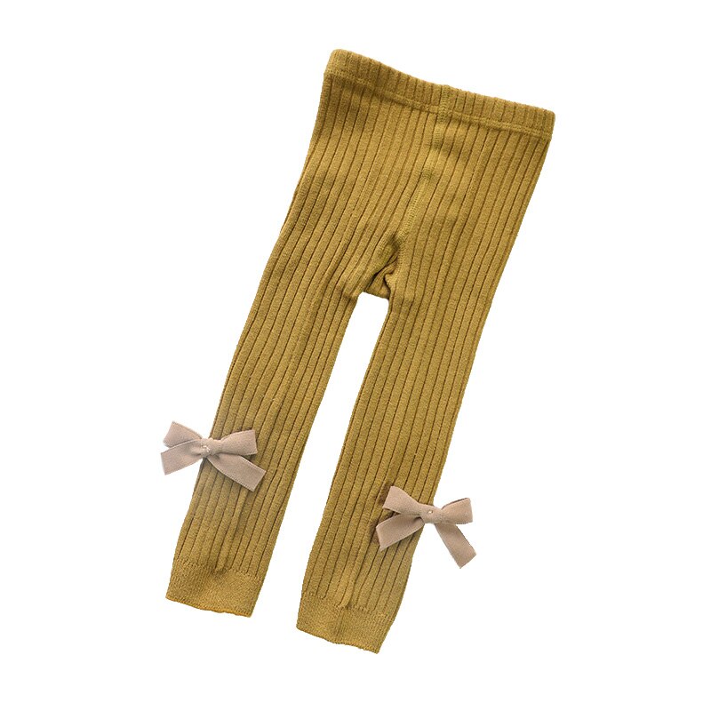 Śliczne kokardki miękka bawełniana dziewczynka rajstopy jednokolorowe dzianina w paski dziewczyny obcisłe rajstopy zimowe spodnie na jesień ubrania pończochy: żółty