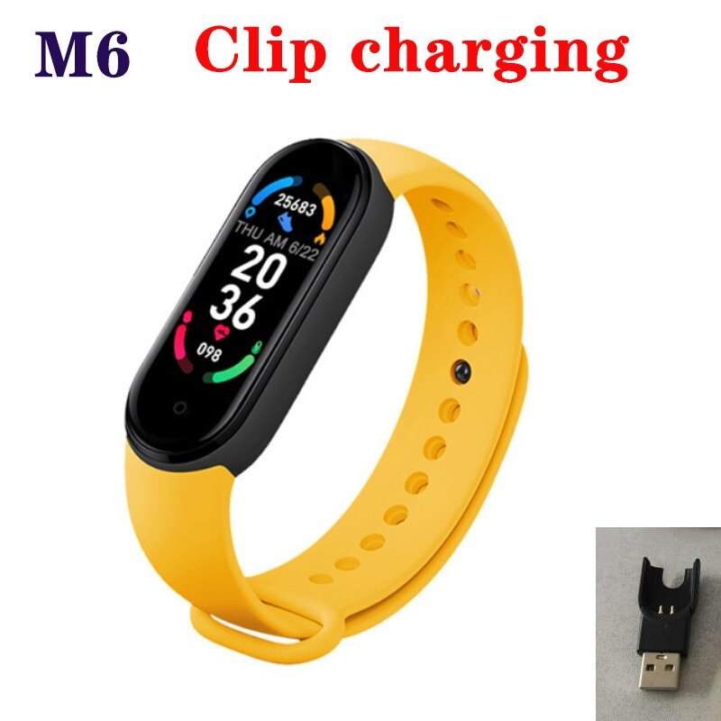 M5/m6 smarte sport band fitness spor skritteller hjertefrekvens blodtrykksmåler bluetooth smart klokke for iphone xiaomi android: B05-m6 gule