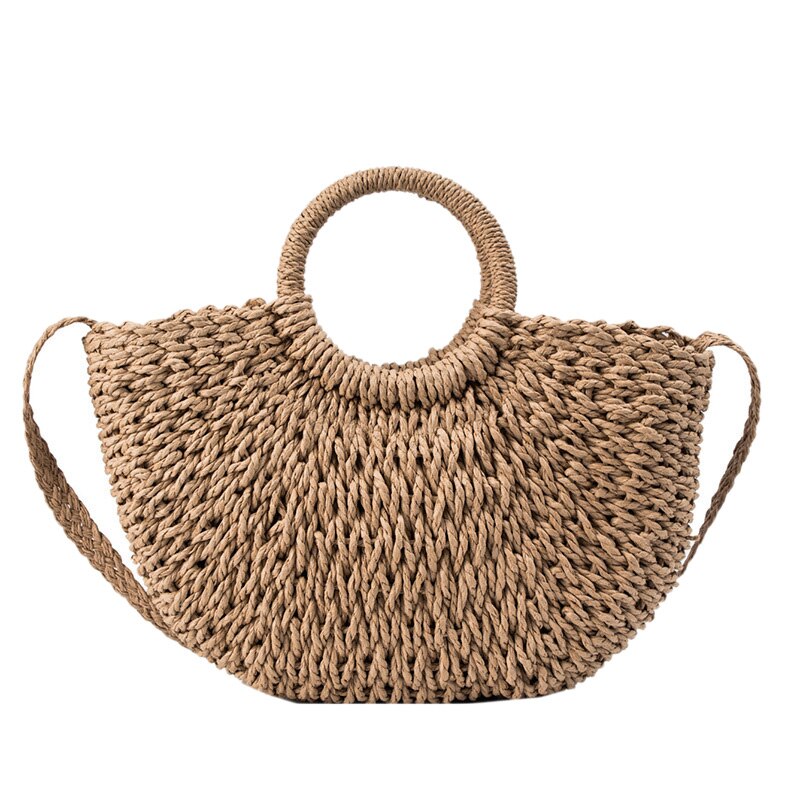 Zomer Vrouwen Hand Made Beach Bag Casual Vrouwelijke Weave Strozak Handtassen Crossbody Tas Voor Vrouwen: Khaki