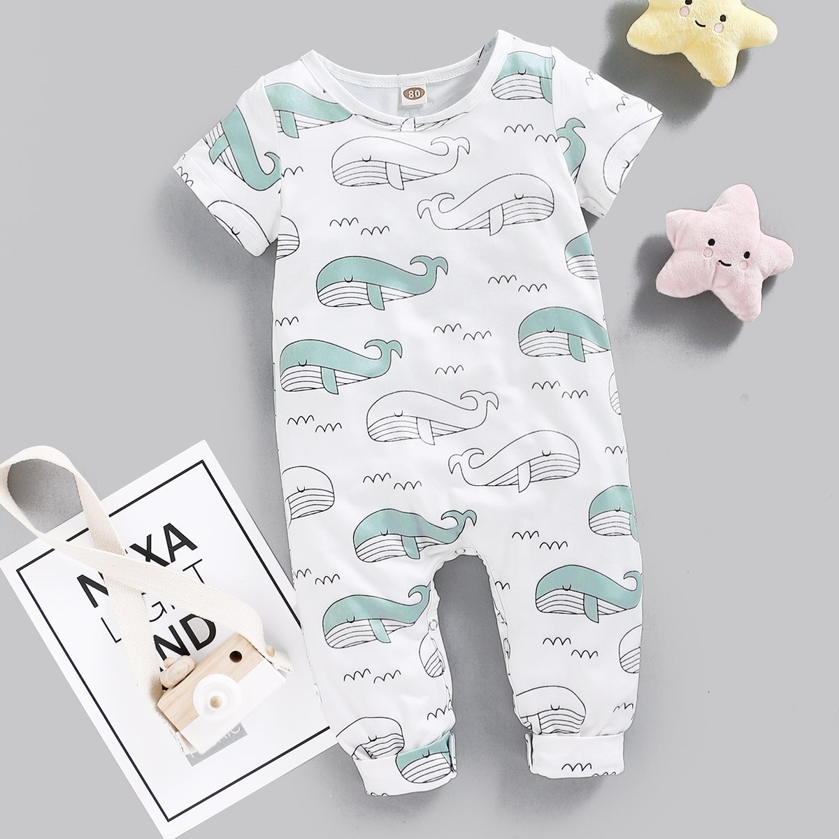 Baby Kleding Meisje 3-6 Maanden Baby Jongen Korte Mouw Cartoon Walvis Romper Peuter Meisjes Zomer Outfits jumpsuit: 74(3-6M)