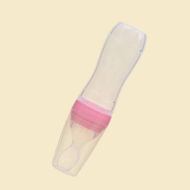 Biberon en Silicone de sécurité de 120ML, avec cuillère, pour complément alimentaire, riz, céréales, cuillère à presser, lait, tasse: Rose