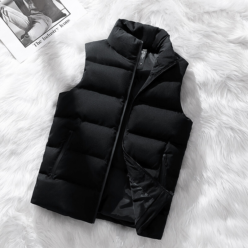 Gilet Invernale da Uomo - Giacca Senza Maniche Trapuntata - Gilet casuale Antivento - Collo alla Coreana con cerniera lampo: XXXS / Nero