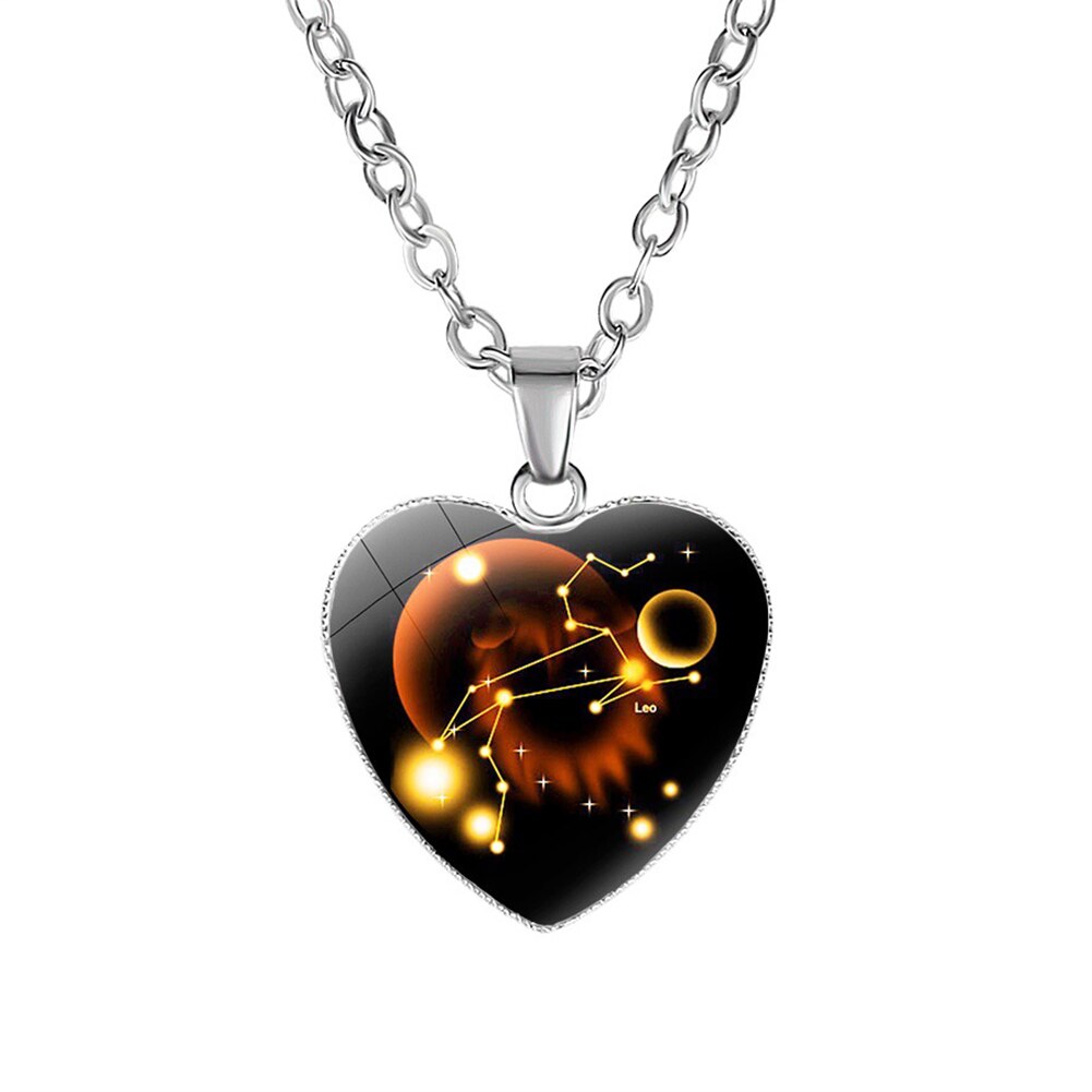Enfants fille collier avec pendentif en forme de coeur astrologique zodiaque signe zodiaque cristal verre Multi graphiques: 4C