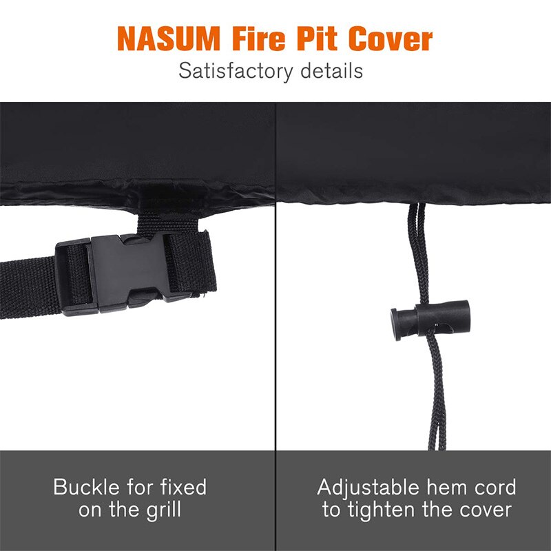 Fire Pit Cover Round 34X16 Inch Waterproof 210D Oxford Cloth Heavy Duty Round Patio Fire Bowl Cover Round Firepit Cover Black