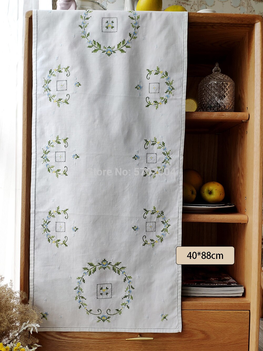 Hand-embroidered Cross Stitch Diablement Fort Doily Tablecloth: rectangle  40X88cm