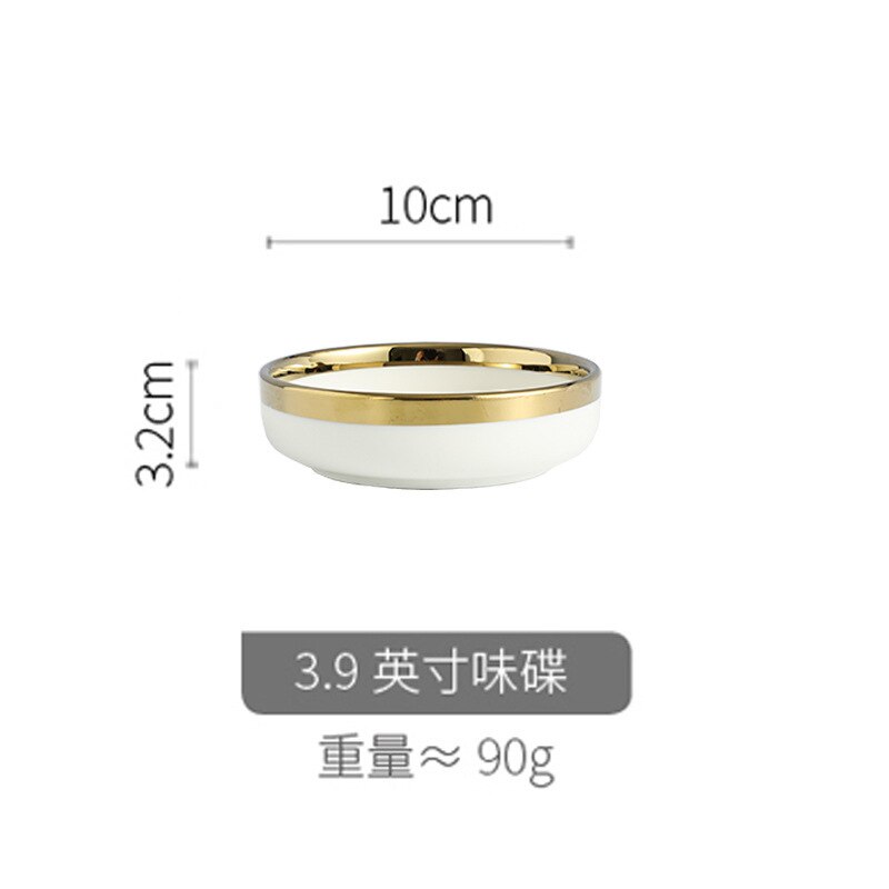 Ceramic Dinnerware Plate Bowl White Gold Stroke Ceramic Dinner Plate Steak Tableware Rice Soup Bowl Spoon Dish Home Decoration:  b