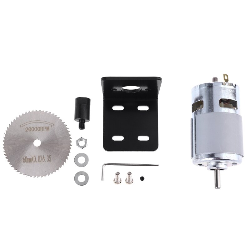 Kit de Sierra de mesa de Motor DC 12V 775 con soporte de montaje de rodamiento de bolas, hoja de sierra para corte de carpintería, pulido y grabado