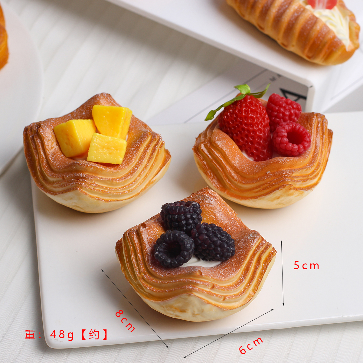 Modelo de pan de cocina de frutas artificiales, refrigerador, Material Pu, decoración del hogar, adornos de muestra de alimentos, accesorios de tiro, 3 uds.: Rojo rosado