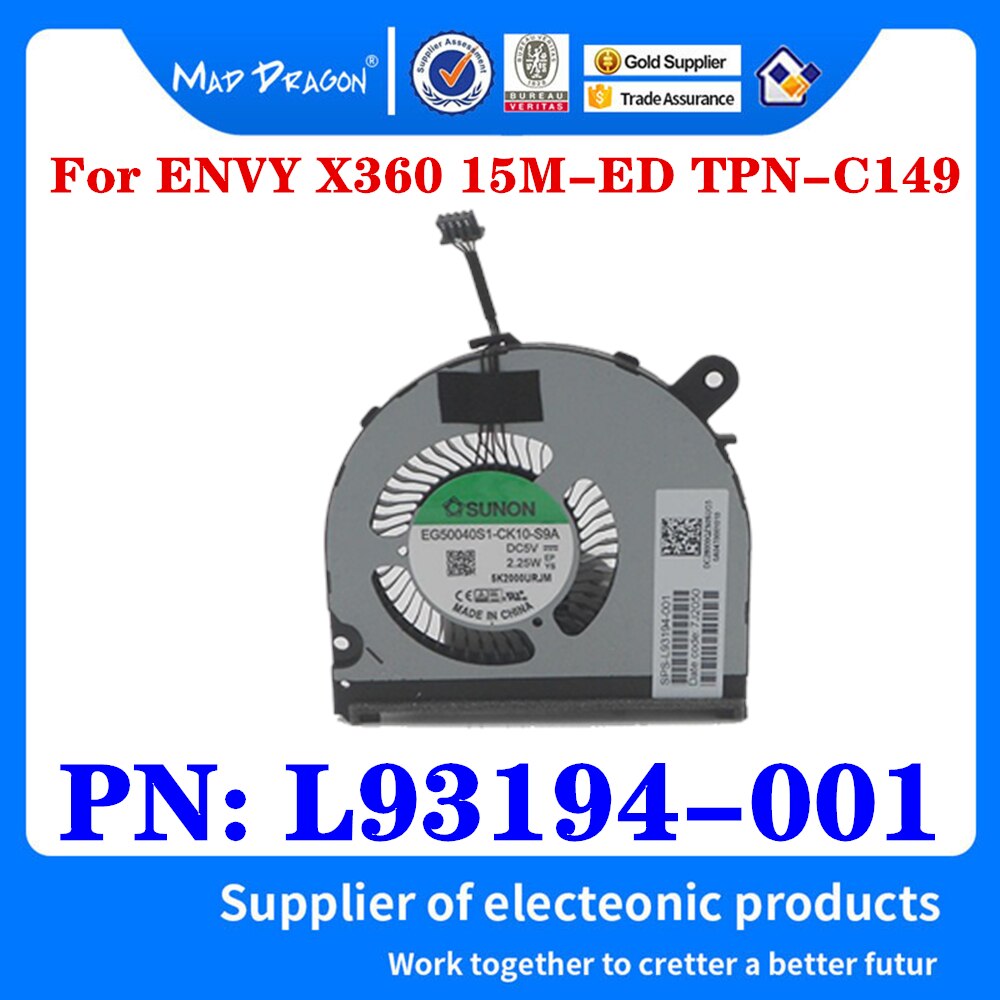 original CPU Cooling fan VIDEO GPU Cooling Fan left right Fan For HP ENVY X360 15M-ED TPN-C149 FAN L93193-001 L93194-001: L93194-001
