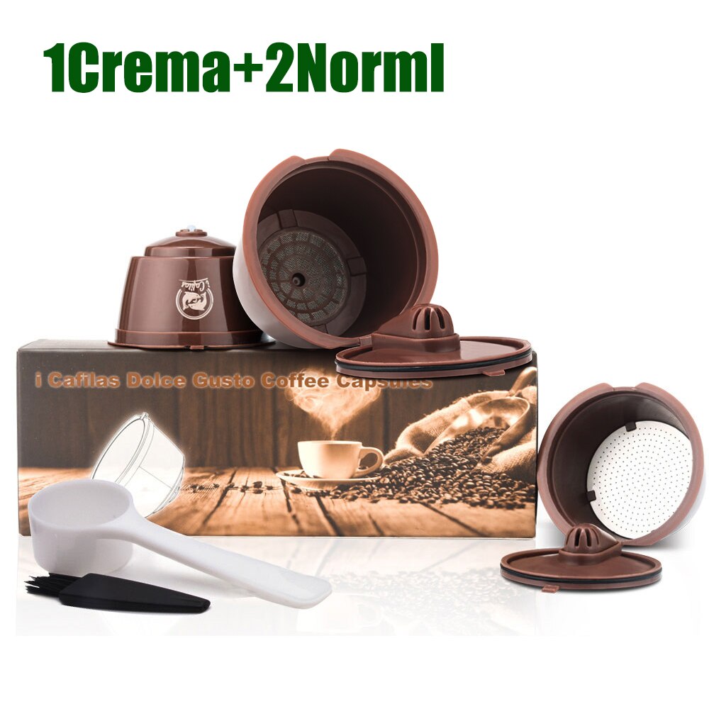 Icafilas Reutilizables Koffie Capsule Voor Nescafe Dolce Gusto Refill Crema Plastic Dolci Gusto Koffie Filter Met Metalen Mesh: 2 normal 1crema