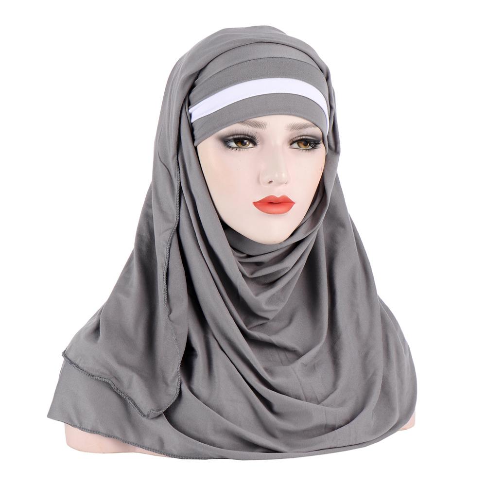 Bufandas musulmanas de dos colores para mujer, hiyab de doble bucle, bufanda deslizante, para tirar sobre el crepé, práctica bufanda estilo chal, novedad de: 5