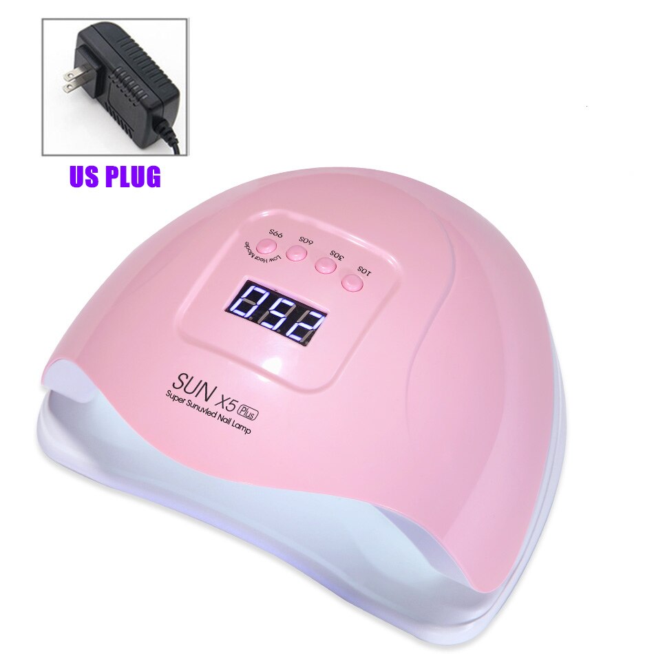 SUN X5 Plus-secador de uñas UV LED, lámpara de curado de esmalte de Gel de 80W con temporizador inferior, pantalla LCD, secado rápido, herramientas de manicura: Pink (US Plug)