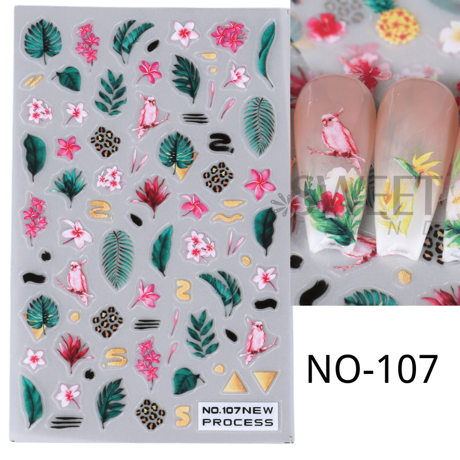 Pegatinas de Arte de uñas de mariquita de abeja 3D, hojas de otoño, margaritas florales, deslizador, calcomanía de pájaro Animal lindo, decoración de manicura, puntas de uñas, Belleza: Marfíl