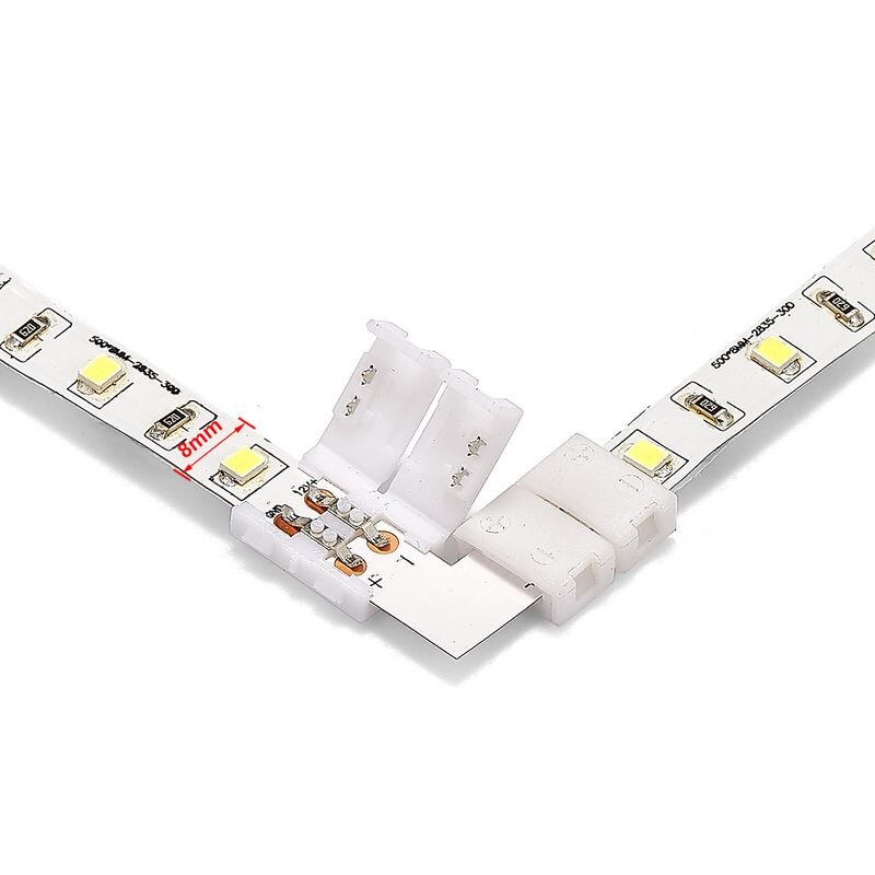 2pin Connectors T Kruis L Hoek 2 Pin LED Strip Connector Voor 8mm SMD 3528 2835 Enkele Kleur LED strip Verlichting