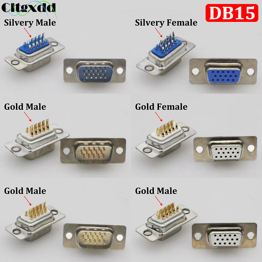 Conector adaptador DB15 de enchufe de soldadura VGA, conector DB15 hembra y macho, puerto D Sub HDB15, enchufe de 3 filas y 15 pines, interfaz de vídeo de ordenador