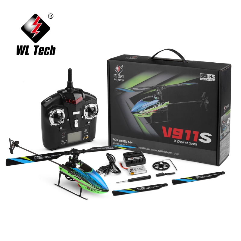 WLtoys V911S RC Helicopter 2.4g 4CH 6-Aixs Gyro Flybarless RC Helicopter RTF Afstandsbediening Helikopter met Gyro Crash Slip