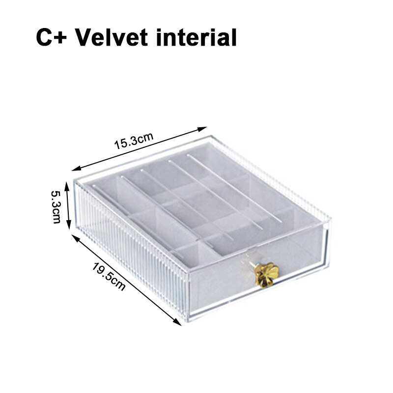 Vanity Clear Makeup Organizer Drawers Stackable Skin Care Products Cosmetic Display Beauty Case Cotton Pad Jewelry Storage Box: C with velvet