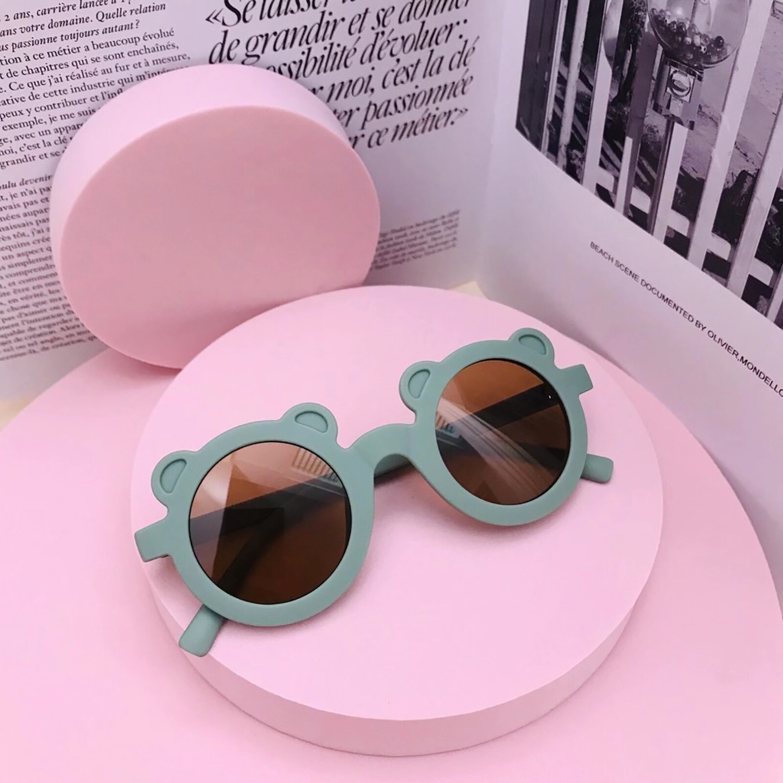 Gafas De Sol – lunettes De soleil UV400 pour enfants, De lunettes De soleil avec monture ours De dessin animé pour garçons: vert clair