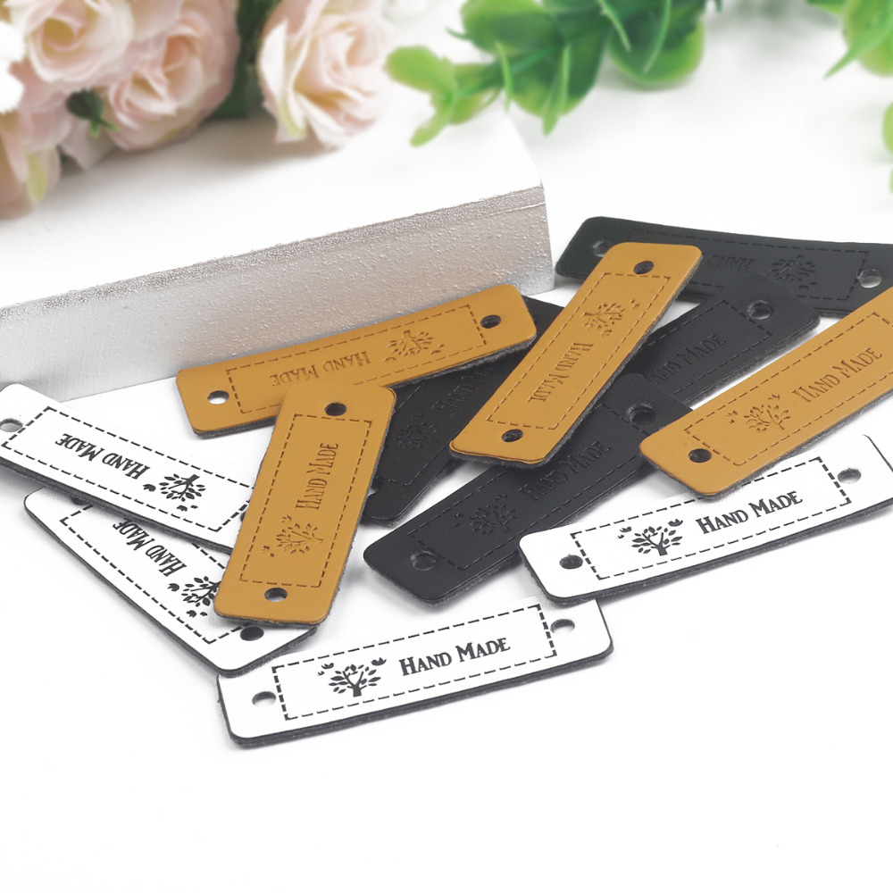 12Stck retro Leben Baum Blätter Englisch Hand gemacht Etiketten NäHenne Auf Kleidung Bekleidung PU Leder Etiketten Stichworte DIY Jeans taschen Schuhe Hütte