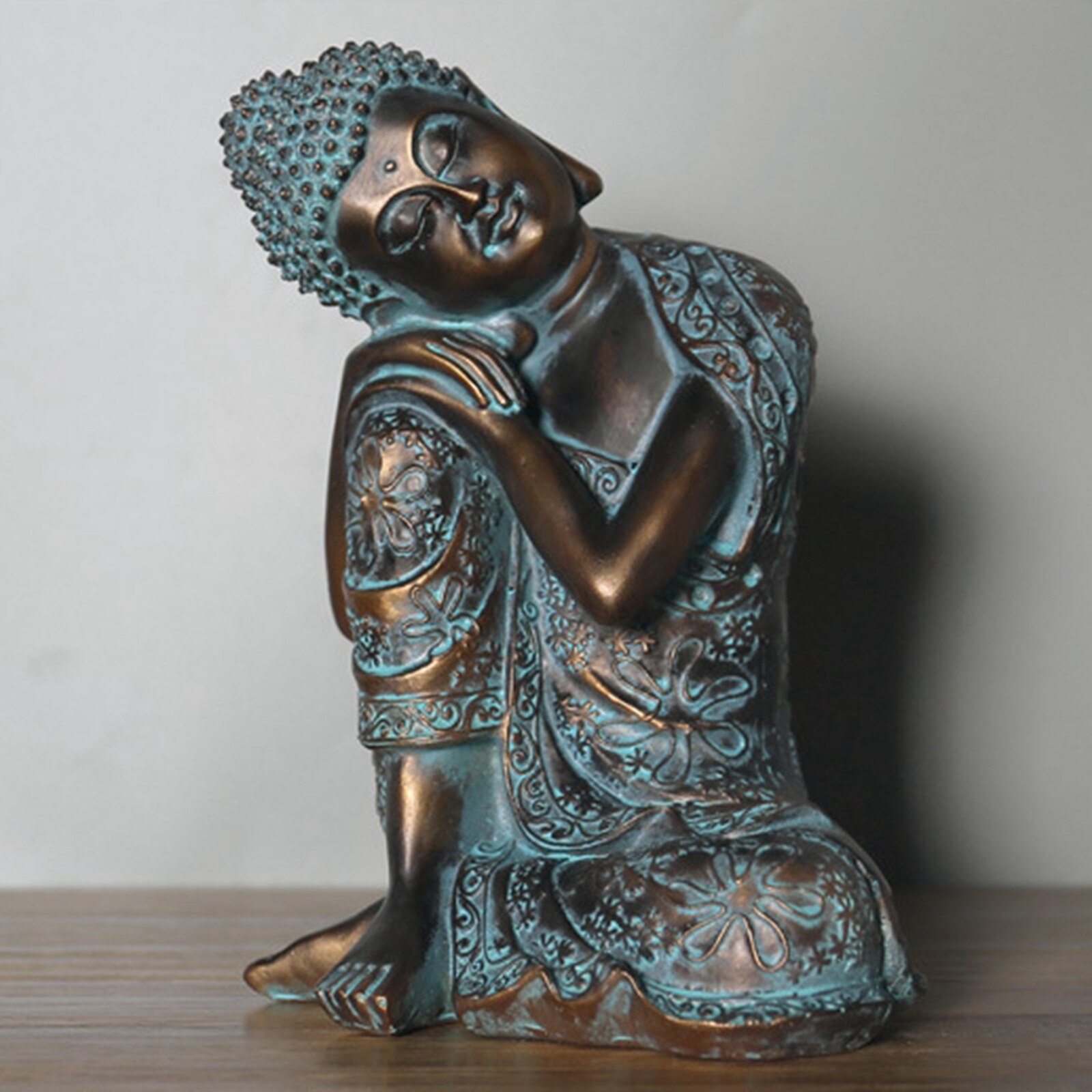 Bronsharts sovande buddha staty sits vila sömn invärmning