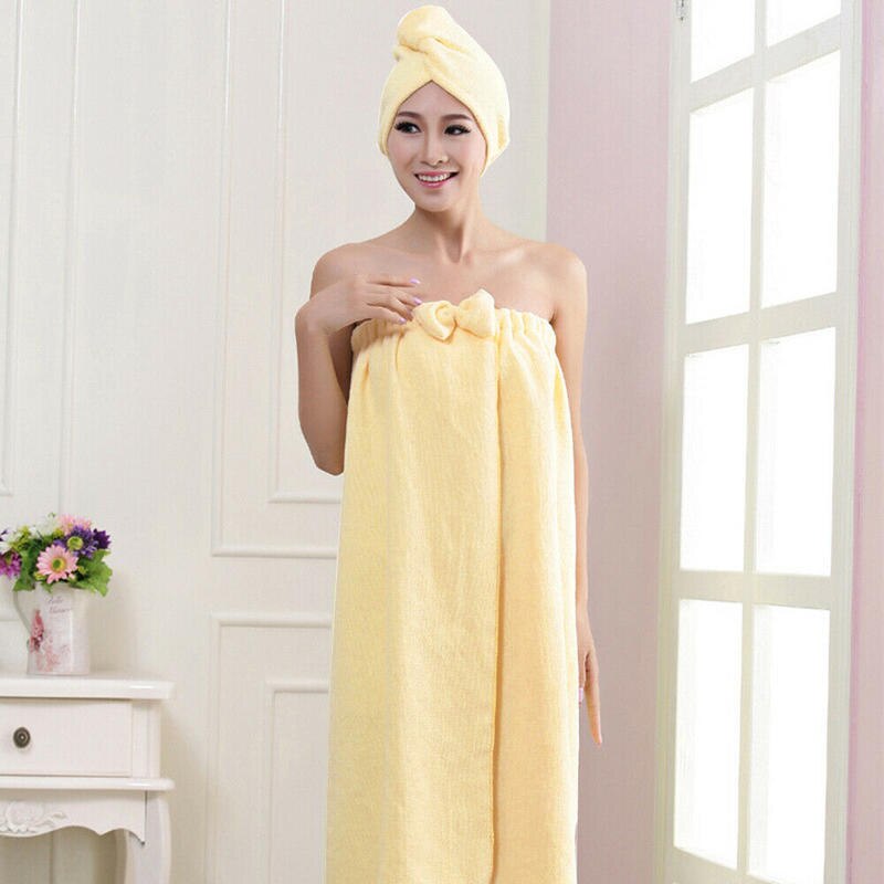 Letvægts hurtigtørrende badekåbe og hovedhåndklæde turbansæt spa blød bruser mikrofiber wrap hovedhætte badekåbe