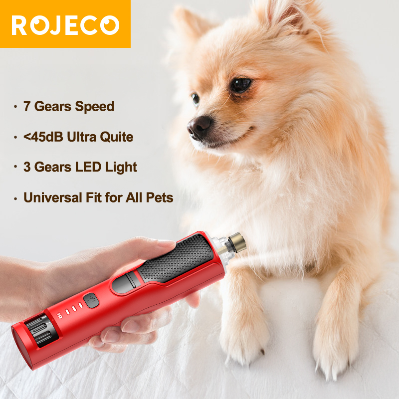 ROJECO-amoladora de uñas eléctrica para mascotas, cortaúñas recargable para perros y gatos, luz LED, garra para mascotas, accesorios para el cuidado de uñas
