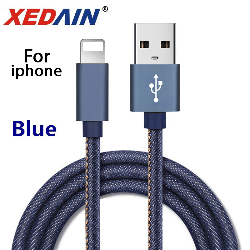 Xedain Denim Weave Datakabel Met Voor Iphone X Xr Max 7 8 11 Pro Snel Opladen Draad Usb Mobiele telefoon Kabel Rood Zwart Blauw 1M 2M: for  iphone Blue / 1m